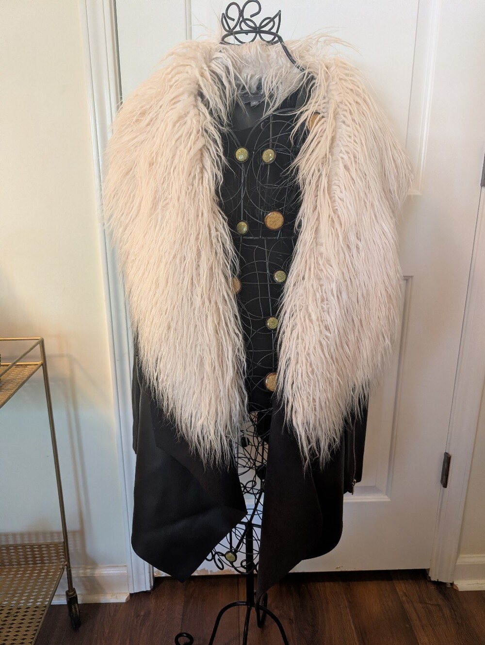 The Limited: Faux Fur-Trim Draped Cape Coat - Cream & Black